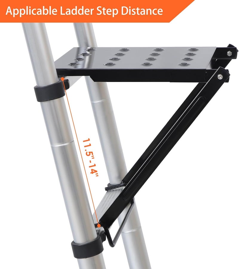TooCust Ladder Platform Accessories - Anti-Slip Extension Ladder Work Platform System, Heavy Duty Work Tray for Tools, 400 lbs Capacity (Black) - Image 5